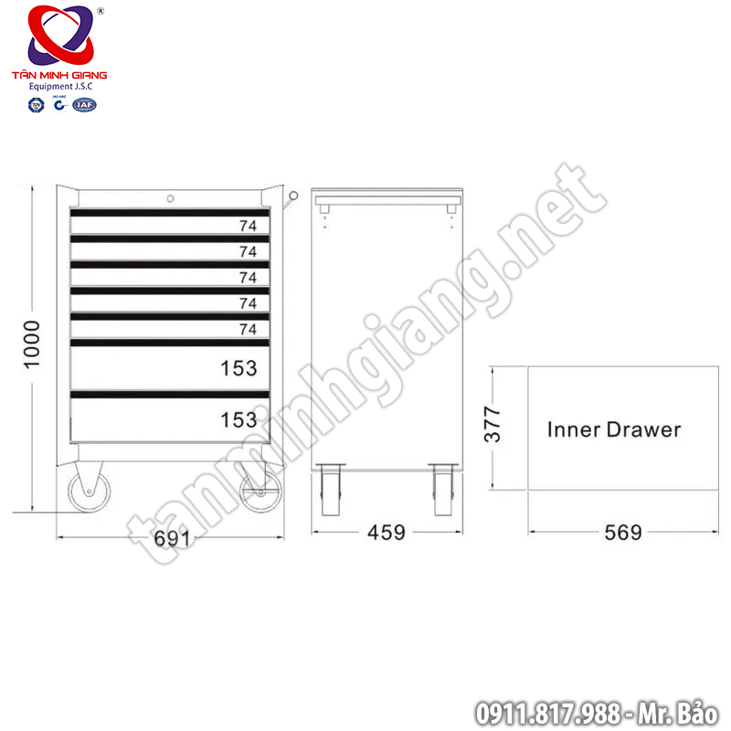 kích thước tủ đồ nghề 7 ngăn JTC-3931