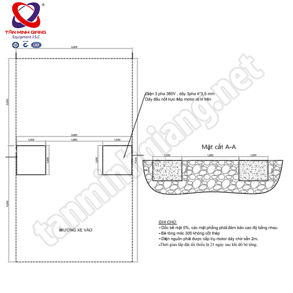 Bản vẽ móng xây dựng cầu nâng hofmann