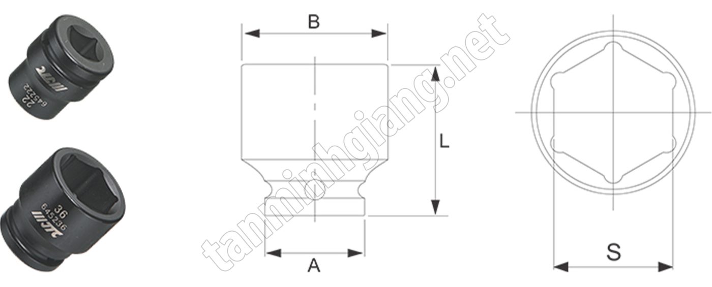 Đầu tuýp lục giác 3/4 inch đen JTC