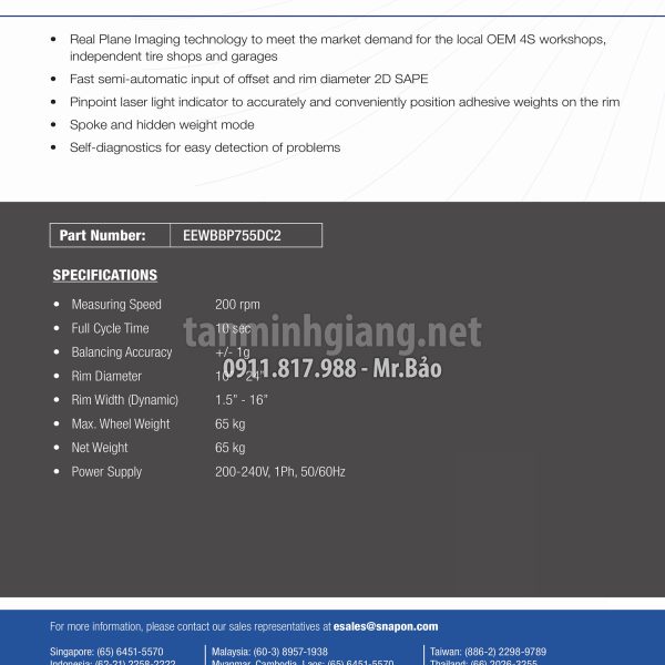 Máy cân mâm ô tô Bluepoint - Snap-on MWB200 (PN:EEWBBP755DC2)