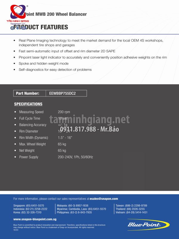Máy cân mâm ô tô Bluepoint - Snap-on MWB200 (PN:EEWBBP755DC2)