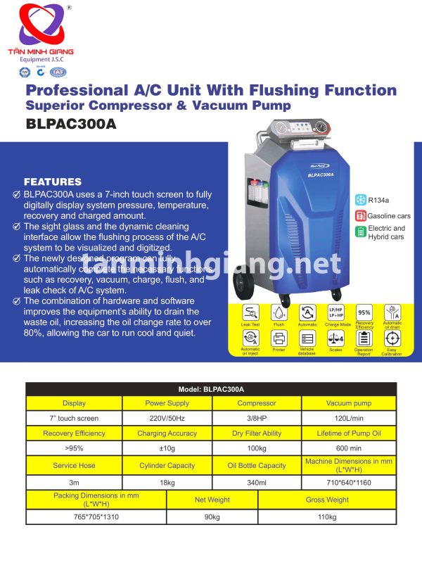 Máy nạp gas hệ thống điều hòa tự động Bluepoint Snap-on BLPAC300A