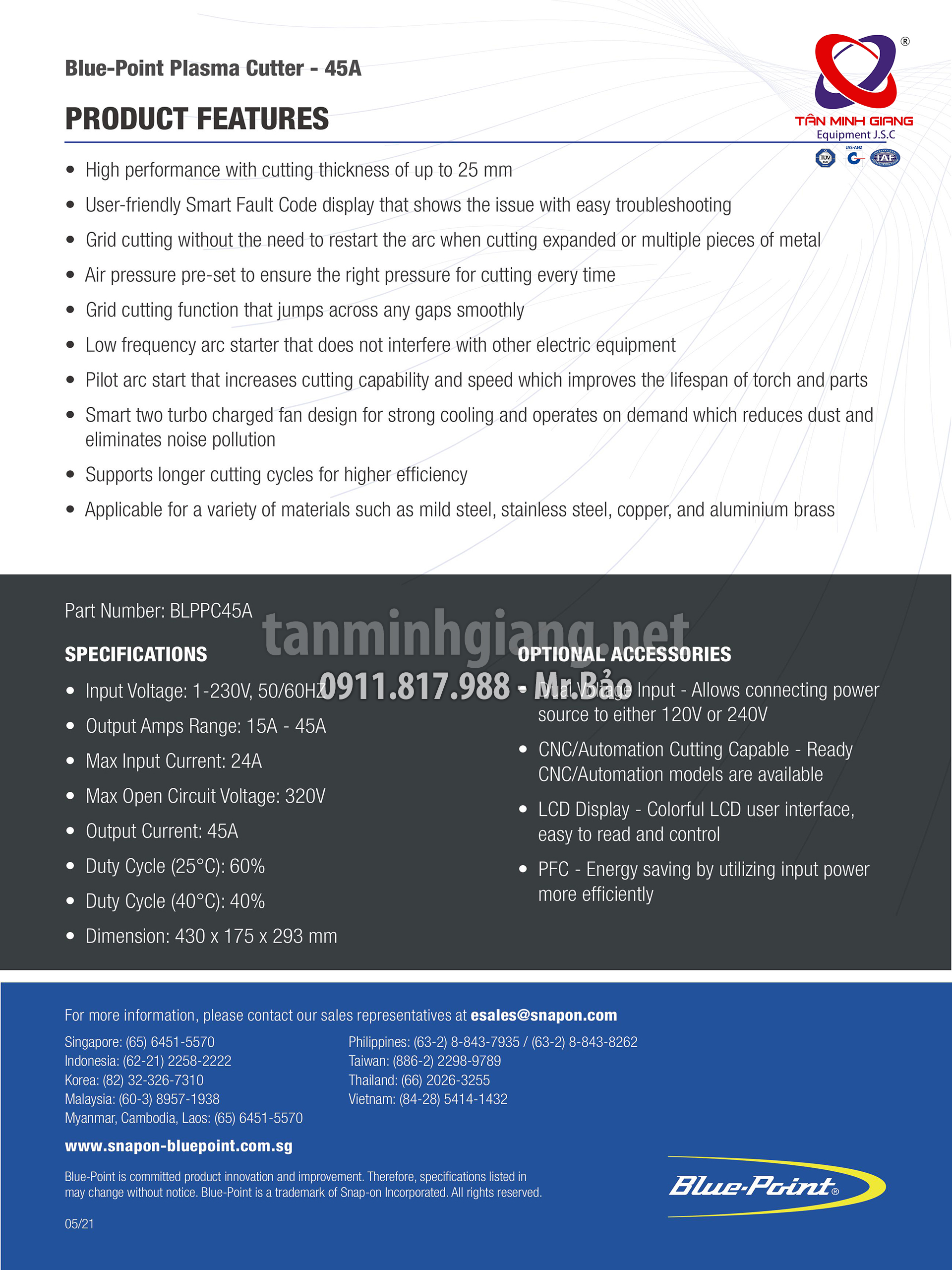 thong-so-may-cat-plasma-blue-point-snap-on-BLPPC45A-2 Thông số máy cắt plasma Bluepoint - Snap-on BLPPC45A