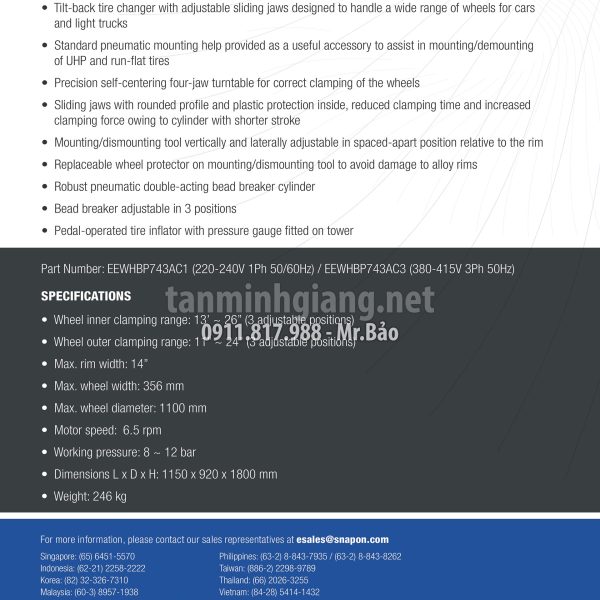 Máy ra vào lốp có trợ lực Bluepoint - Snap-on MTC 300 (PN: EEWHBP743AC1)