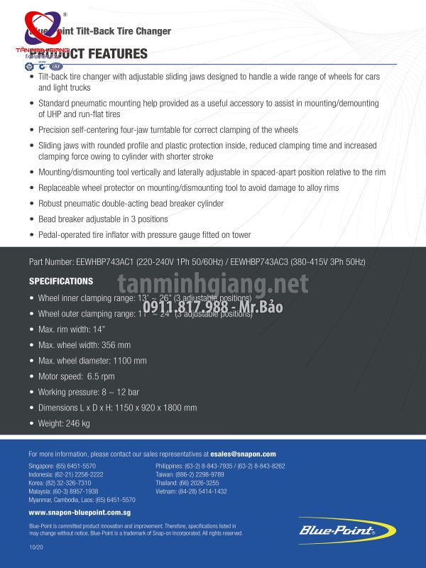 Máy ra vào lốp có trợ lực Bluepoint - Snap-on MTC 300 (PN: EEWHBP743AC1)