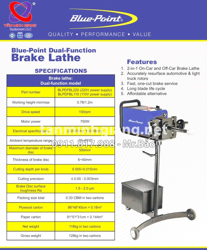 Máy láng đĩa phanh ô tô Bluepoint Snap-on BLPDFBL220