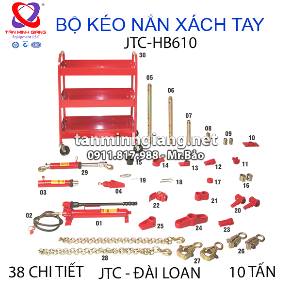 Bộ kéo nắn xe tai nạn xách tay JTC-HB610 | 10 Tấn - 38 Chi tiết