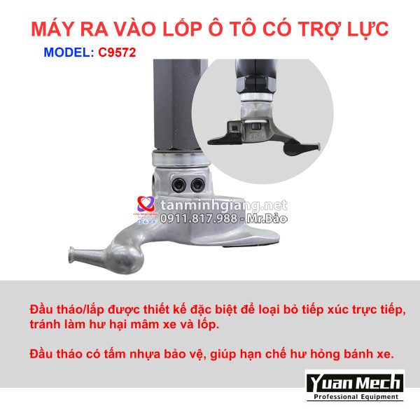 Chi tiết nổi bật máy ra vào lốp yuanmech c9572 có tay phụ runflat