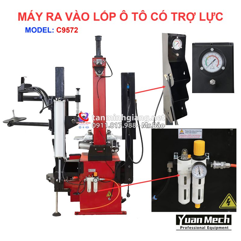 chi tiết máy ra vào lốp yuanmech c9572 có tay phụ