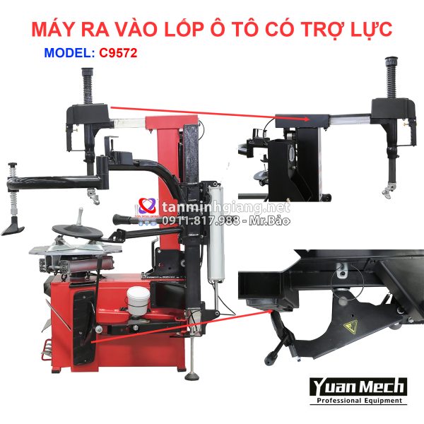 chi tiết máy ra vào lốp yuanmech c9572 có tay phụ