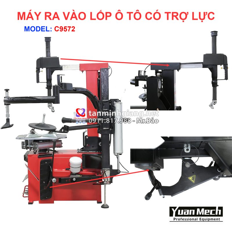 chi tiết máy ra vào lốp yuanmech c9572 có tay phụ