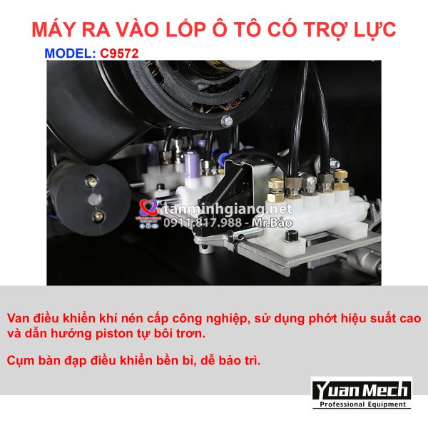 Chi tiết nổi bật máy ra vào lốp yuanmech c9572 có tay phụ runflat