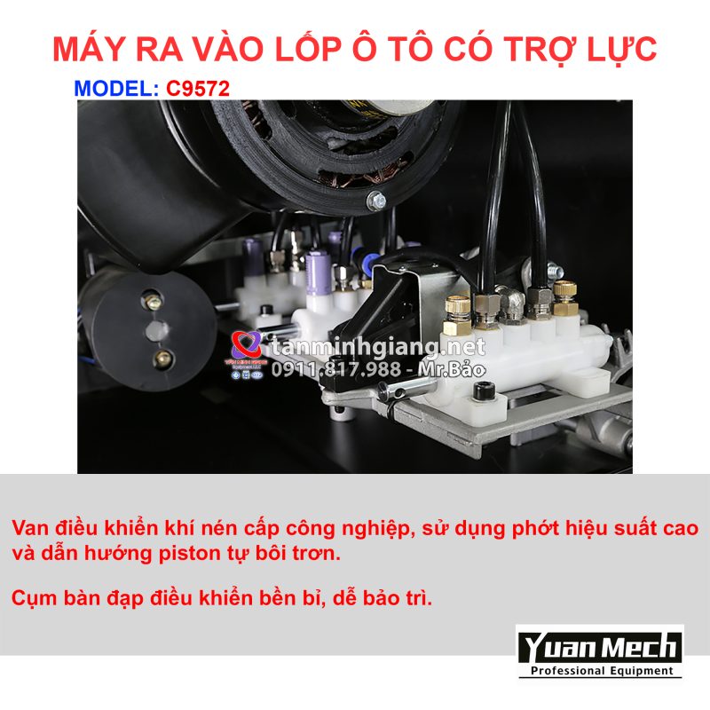 Chi tiết nổi bật máy ra vào lốp yuanmech c9572 có tay phụ runflat
