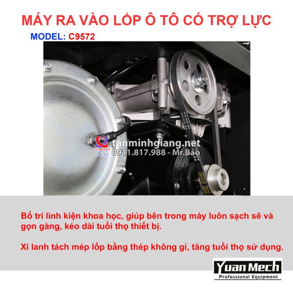Chi tiết nổi bật máy ra vào lốp yuanmech c9572 có tay phụ runflat