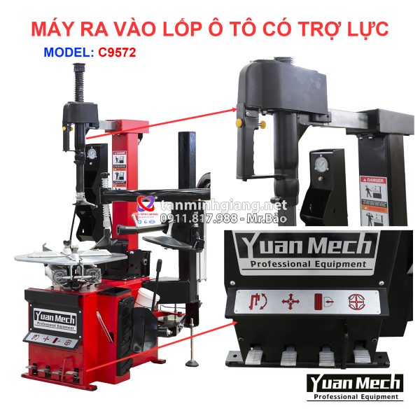 chi tiết máy ra vào lốp yuanmech c9572 có tay phụ