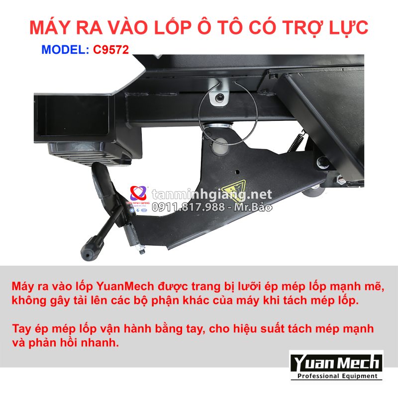 Chi tiết nổi bật máy ra vào lốp yuanmech c9572 có tay phụ runflat