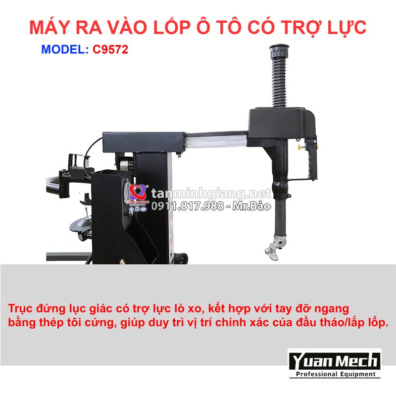 Chi tiết nổi bật máy ra vào lốp yuanmech c9572 có tay phụ runflat